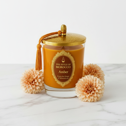 Amber Candle met Bloemen – Luxe Wit