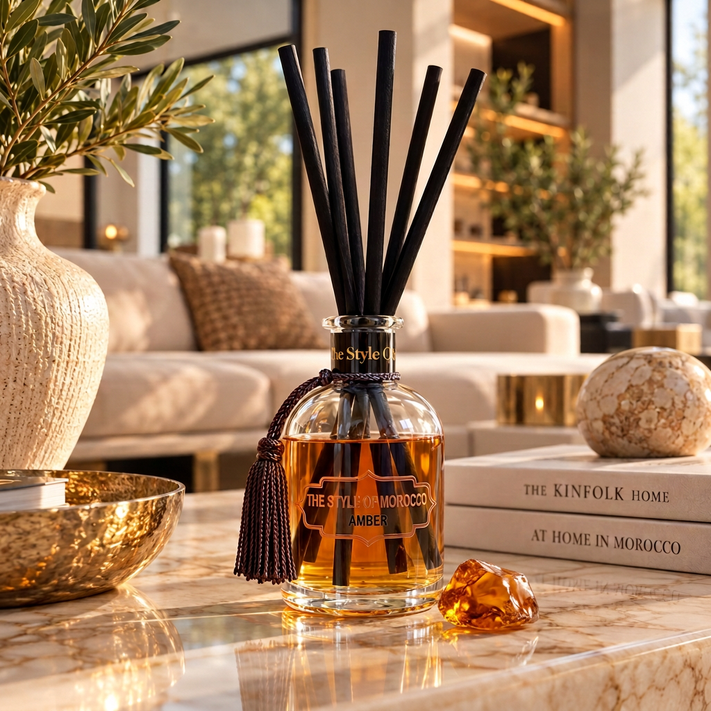 Amber met langere fles in een warme woonkamer