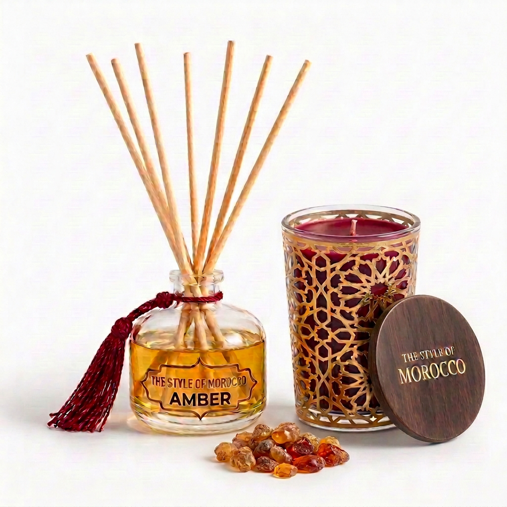 Amber-set met een glad, onbeschadigd houten deksel
