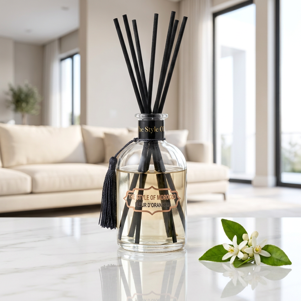 Fleur d’Orange diffuser in een lichte moderne woonkamer