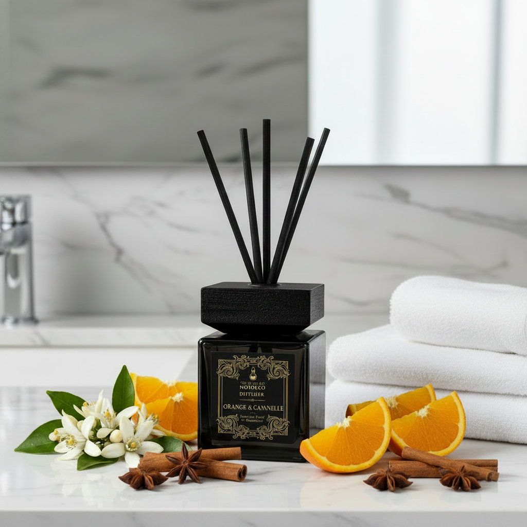 Orange & Cannelle Signature Diffuser zwart 500ml sfeerbeeld – The Style Of Morocco