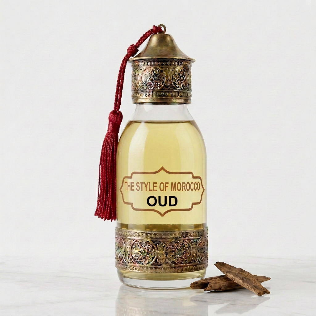 Oud 125 ml met doorzichtig etiket en zwarte geurnaam