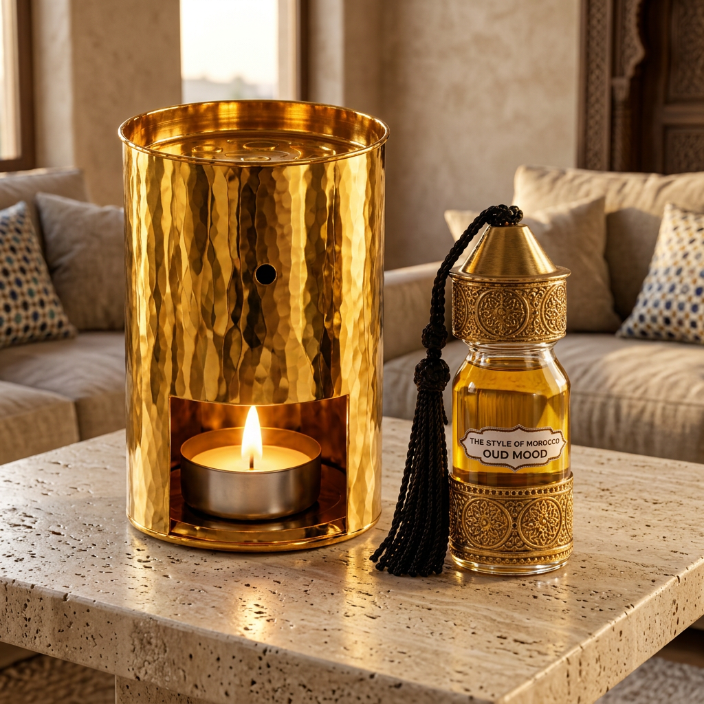 Oud Mood met gouden burner in een warme huissfeer
