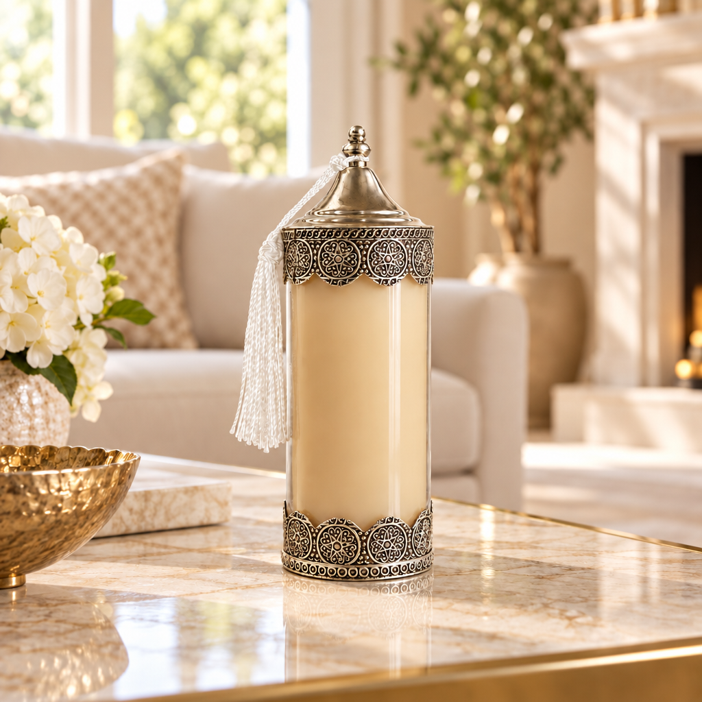 Silver Serenity Amber in een warme woonkamer