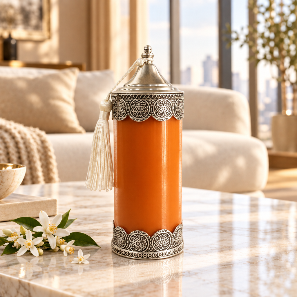 Silver Serenity Fleur d’Orange in een warme woonkamer
